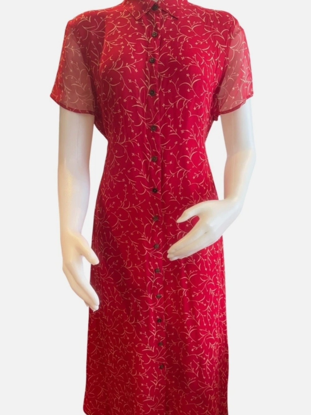 Robbie Bee Red Floral 100% Silk Dress